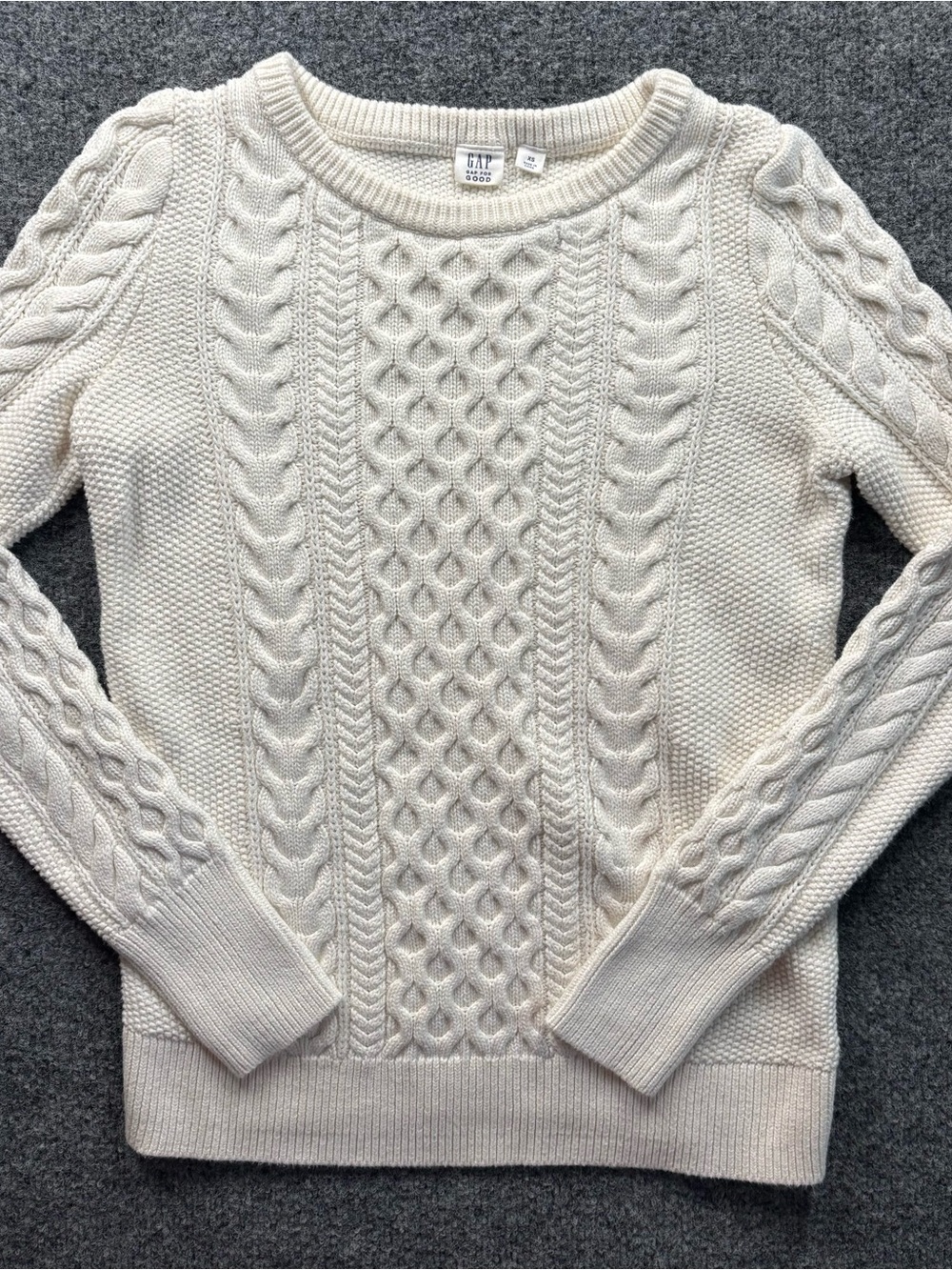GAP Cream Cable-Front Crewneck Sweater
